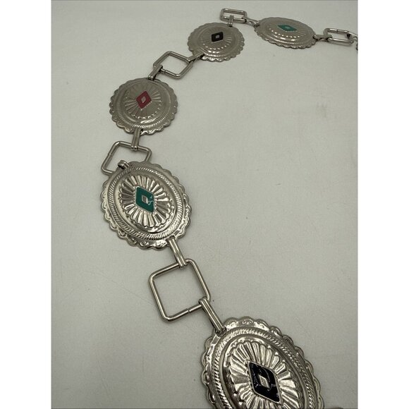 Concho Southwestern Link Belt Metal Western Silver Tone 60" long 2 1/4" wide - Picture 3 of 9